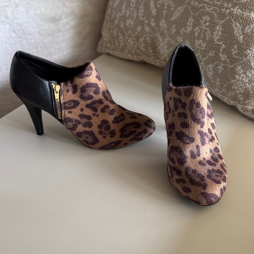 Leopard Print Ankle Booties with Black Accents